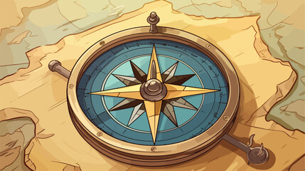 Compass on parchment 2d flat cartoon vactor illustr