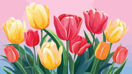 Composition with beautiful tulip flowers on color b