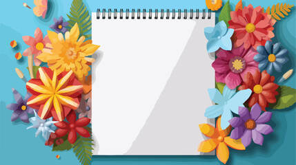 Composition with blank notebook paper flowers and c