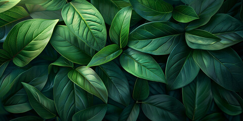 Green leaves concept background poster. Green leaves photo style realistic illustration. Raster bitmap digital illustration. AI artwork.
