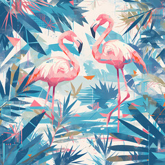Elevate Your Brand with Tropical Awe! Flamboyant flamingos in a vibrant abstract tropical setting. Perfect for luxury brands, vacation packages or summer campaigns.