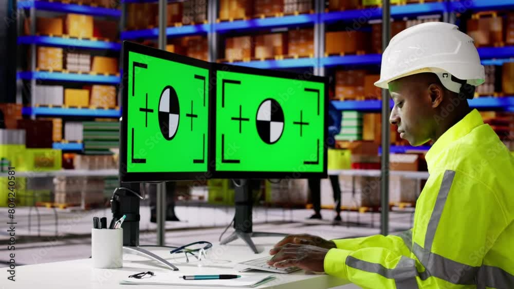 Aufkleber engineer using pc monitor with green screen
