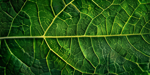 Fototapeta premium Green leaf close-up concept background poster. Green leaf photo style realistic illustration. Raster bitmap digital illustration. AI artwork.