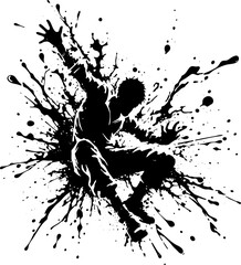 simple abstract drawing of a man jumping down from splashes and blots