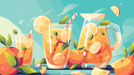 Composition with fresh peach lemonade on table 2d f