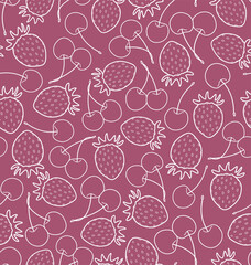 Seamless pattern with strawberry and cherry, outline.