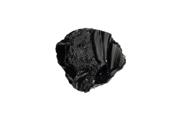 natural obsidian rough gem stone on the white background