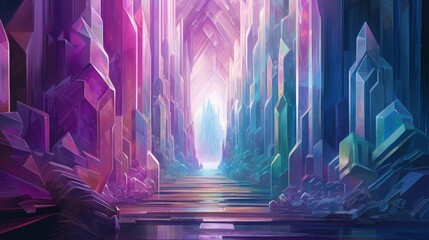 The image is a beautiful depiction of a crystal cavern