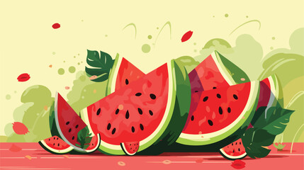 Composition with pieces of ripe watermelon on beige