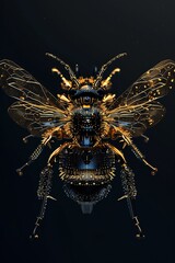 Close-up of a bee with golden details on a black background