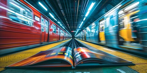 Blur of Subway Speeds Through Lit Underground Tunnel in Dynamic Urban Commute