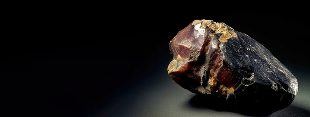 Jerrygibbsite is rare precious natural stone on black background. AI generated. Header banner mockup with space.