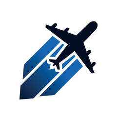 illustration flying airplane logo vector with blue track line for flight logo, company logo etc 