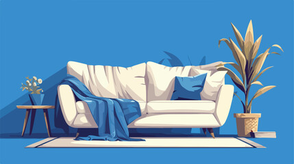 Cozy white sofa near blue wall 2d flat cartoon vact