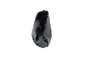 natural obsidian rough gem stone on the white background