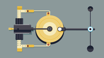 An overhead view of the tonearm complete with its counterweight and antiskate mechanism. Vector illustration