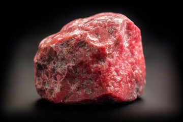 Thulite fossil mineral stone. Geological crystalline fossil. Dark background close-up.