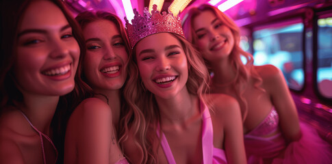 Bachelorette Party Fun in a Neon-Lit Party Bus