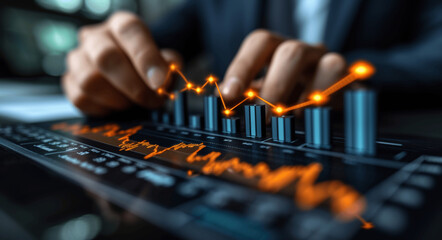 Businessman Illustrating Financial Growth Concept with Arrow Icon on Investment and Market Trends