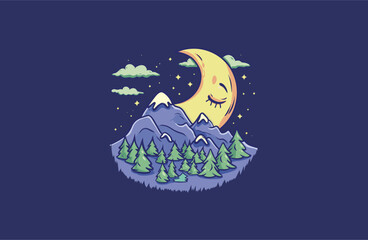Mountain and Night vector illustration flat design logo