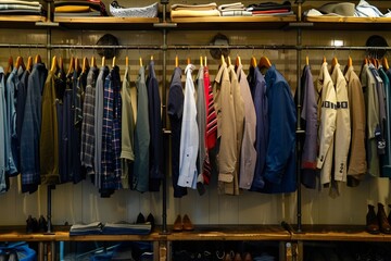 Colorful Assortment of Coats and Jackets on Modern Display in Retail Shop