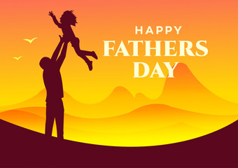 Happy father day with Silhouette. Mountain peaks in evening time vector design