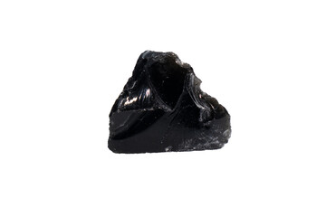 natural obsidian rough gem stone on the white background