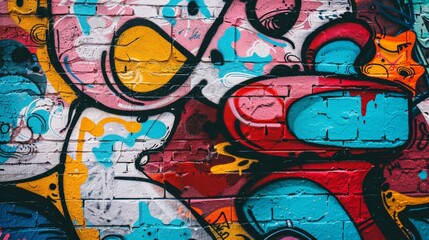 A vibrant urban graffiti wall, bursting with colors and expressive designs, capturing the raw energy and creativity of street art.