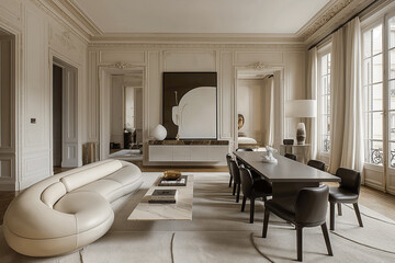 Luxurious Parisian Dining Room: Elegant Minimalism in Penthouse