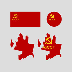 Azerbaijan 1940 Soviet national map and flag vectors set....