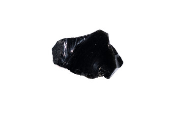 natural obsidian rough gem stone on the white background