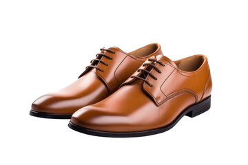 The Lonely Journey: A Pair of Brown Shoes on a White Canvas. On a White or Clear Surface PNG Transparent Background.