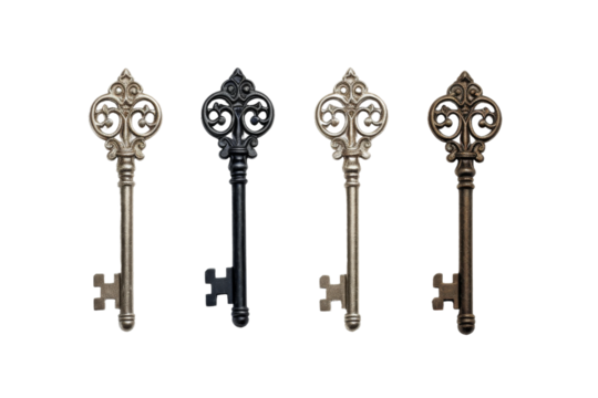 Symphony of Keys: A Harmonious Row. On a White or Clear Surface PNG Transparent Background.