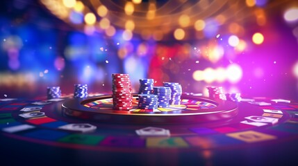 Casino background with colorful lights and flares.
