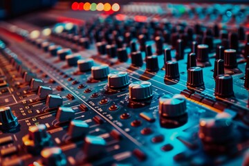 Close-Up of Professional Audio Mixing Console
