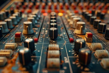 Obraz premium Close-Up of Professional Audio Mixing Console