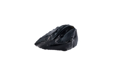 natural obsidian rough gem stone on the white background