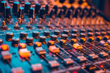 Fototapeta premium Close-Up of Professional Audio Mixing Console