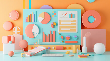 illustration of a set of objects chart and graph colorful elements