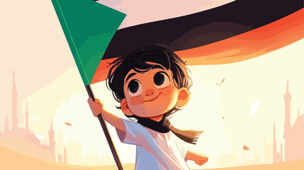 Cute little boy with national flag of UAE on white