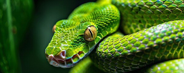 Obraz premium green snake close up.