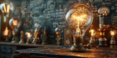 Glowing Vintage Lightbulb in Industrial Workshop Showcasing Breakthrough Innovations