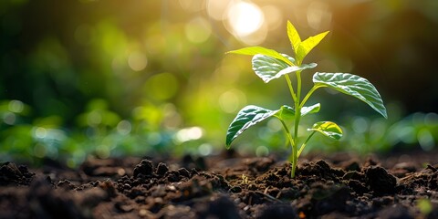 Budding Seedling in Lush Green Environment Representing Sustainable Agriculture