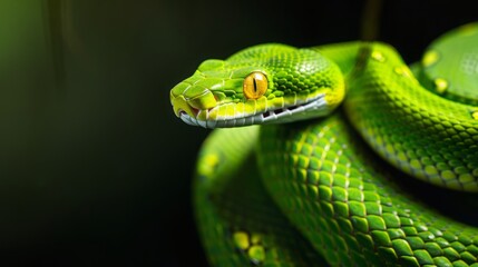 green snake close up.