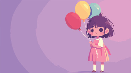 Cute little girl with balloon on lilac background w