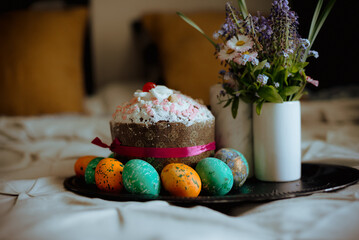 easter cake and easter eggs