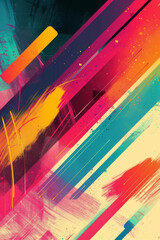 Obraz premium Vibrant abstract background with a holographic glassmorphism effect, featuring a dynamic composition of colorful streaks, speckles, and geometric shapes on a textured backdrop