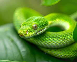 Obraz premium green snake close up.