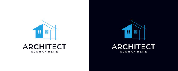 Minimalist home architect with line art style logo design vector illustrations