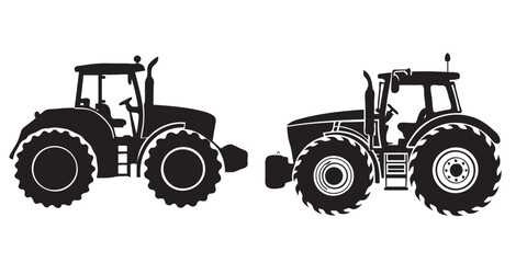 Silhouette set of tractors vector icon